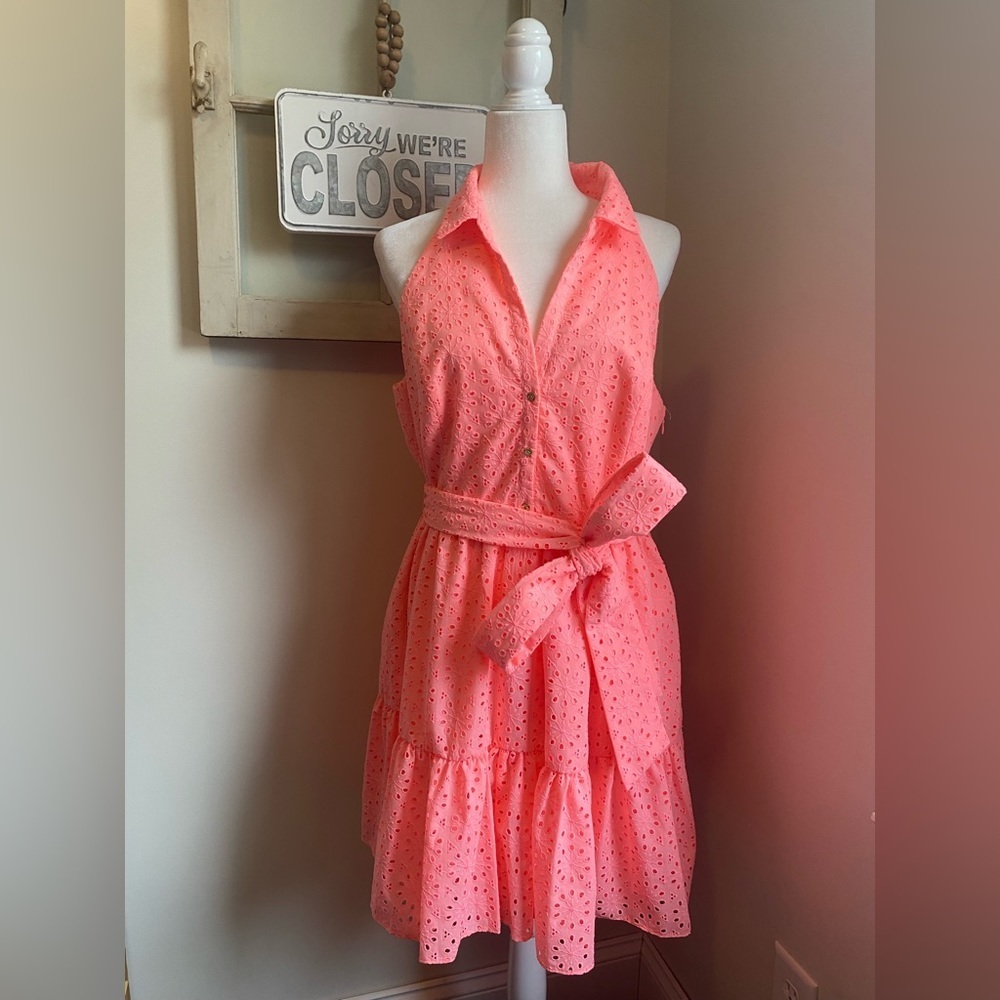 Lilly Pulitzer Coral Eyelet Halter Mini Dress